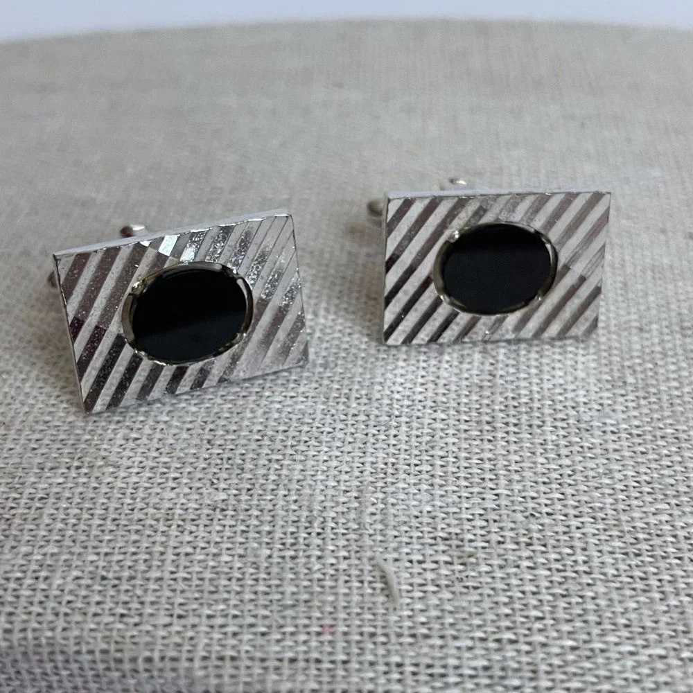 Vintage Dante Signed Silver Black Tone Classic Elegant Cuff Links